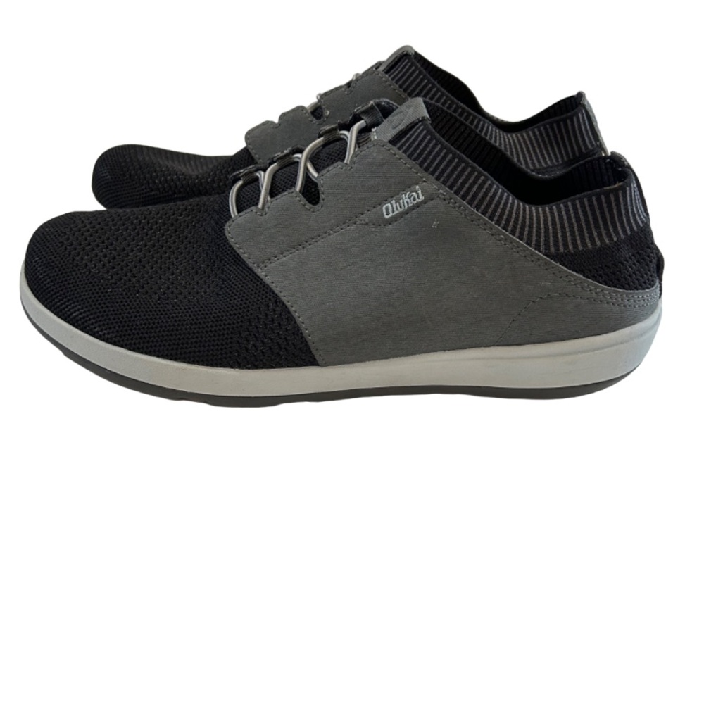 Olukai men’s Makia Ulana Kai shoes 10 black grey elastic laces drop in heel - Picture 3 of 13